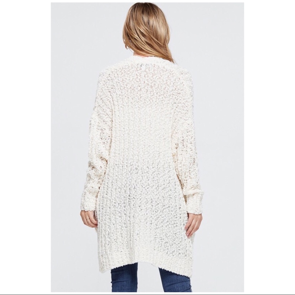 Cream Soft Knit Long Cardigan W/ Pockets - Picture 2 of 2